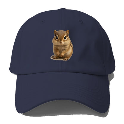 Baby Chipmunk - striped back, cheek pouches, tiny paws, bright eyes, front-facing, - Baseball Cap - Twilight Navy(Blue)