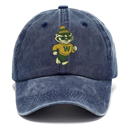 Wisconsin Badger wearing Packers green and gold beanie with pom pom and wayfarer - Classic Cap - Twilight Navy(Blue)