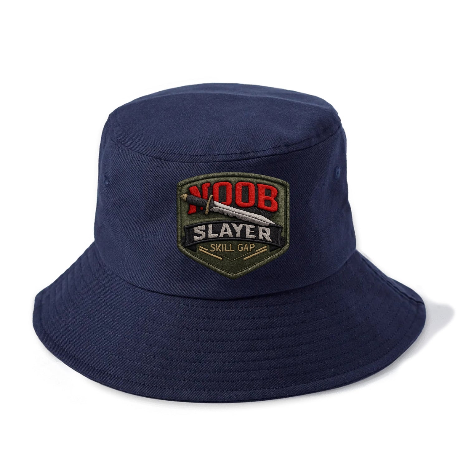 NOOB SLAYER - sword through noob text in red and silver , skill gap - Bucket Hat - Twilight Navy(Blue)