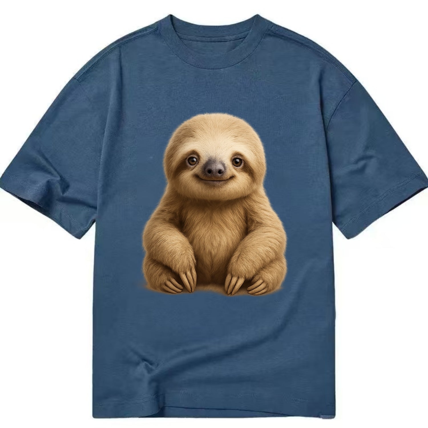 Baby Sloth - tan fur, long arms, peaceful smile, gentle eyes, front-facing, zen - Classic T-shirt - Twilight Navy(Blue)