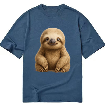 Baby Sloth - tan fur, long arms, peaceful smile, gentle eyes, front-facing, zen - Classic T-shirt - Twilight Navy(Blue)