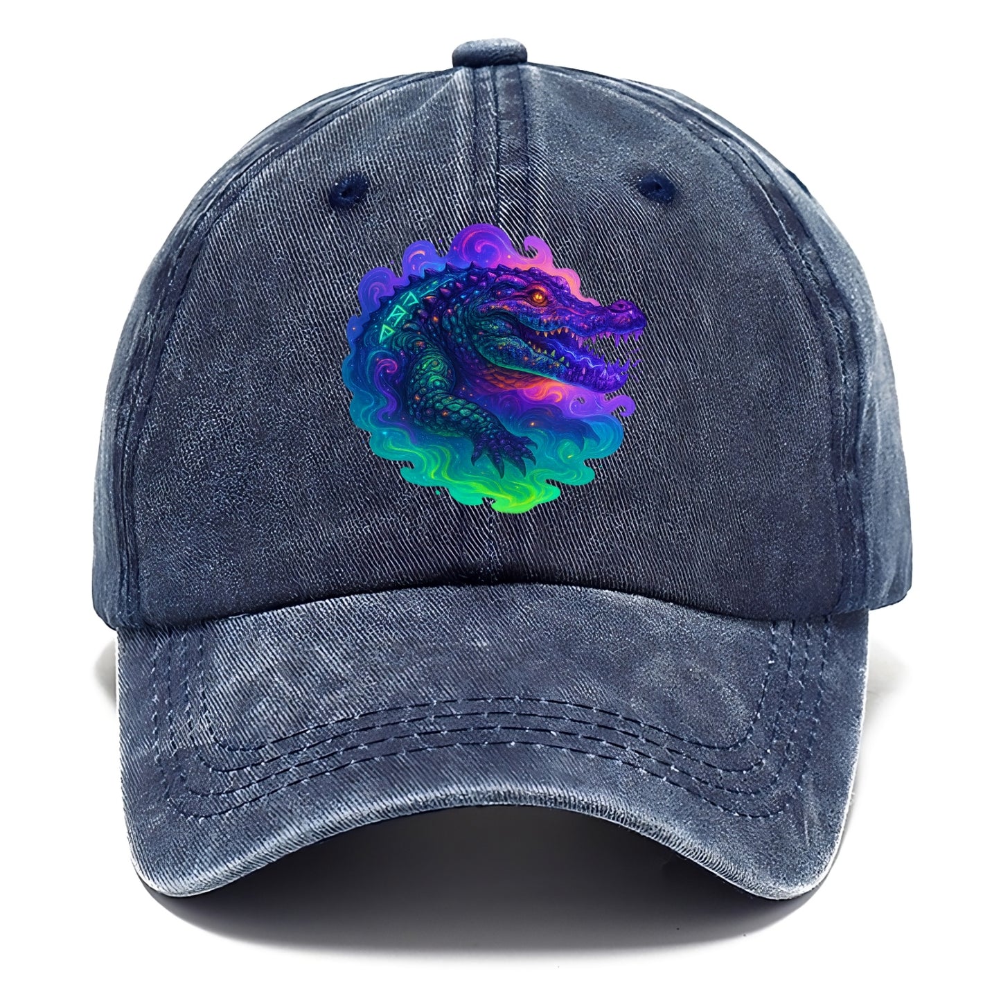 Primordial crocodile with scales pulsing plasma energy in green and purple, ancient - Classic Cap - Twilight Navy(Blue)