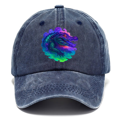 Primordial crocodile with scales pulsing plasma energy in green and purple, ancient - Classic Cap - Twilight Navy(Blue)