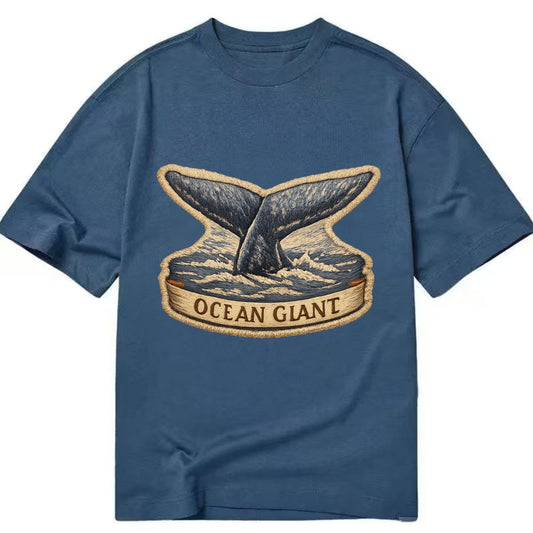 WHALE TAIL - diving whale in blue and gray , ocean giant - Classic T-shirt - Twilight Navy(Blue)