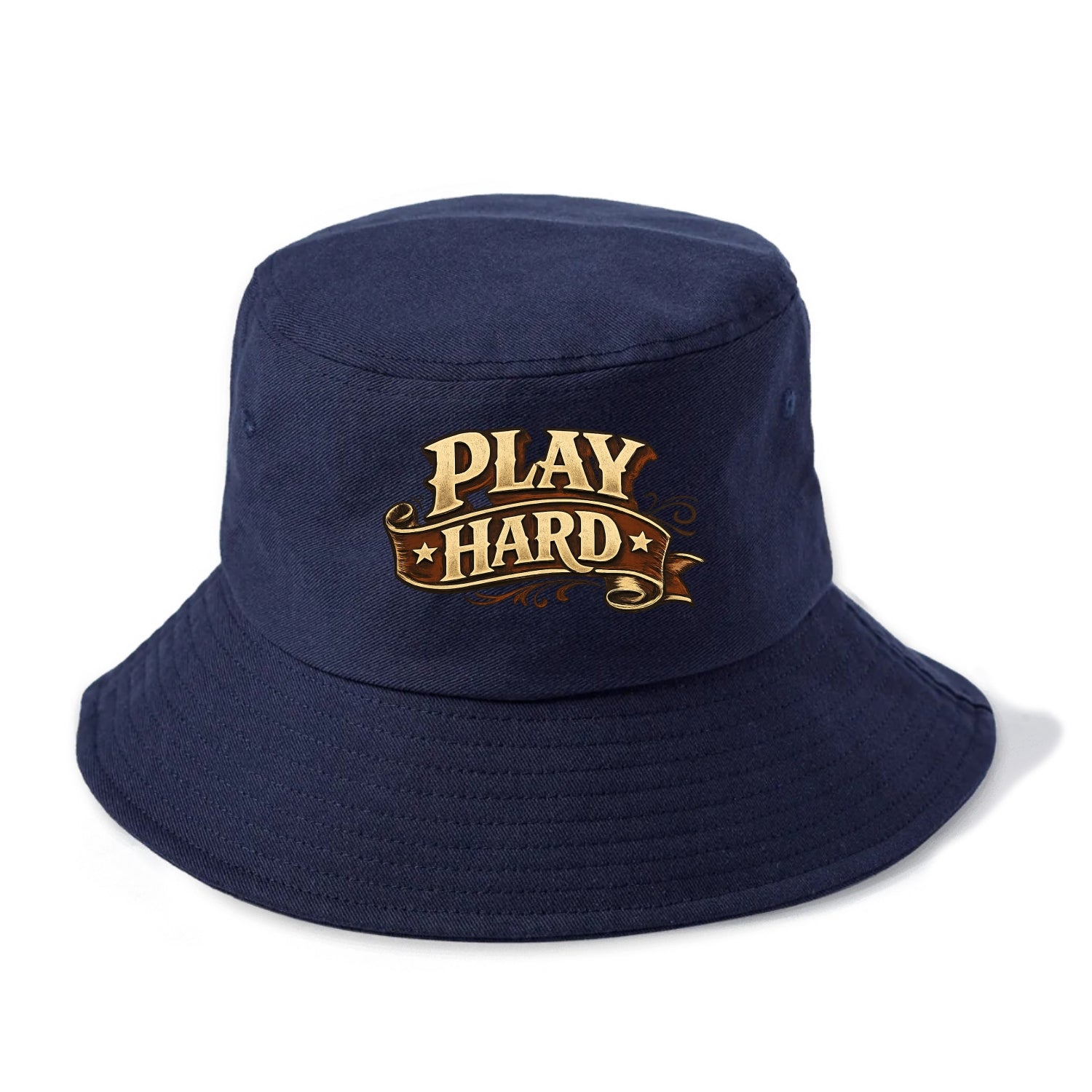 Bold typography design - "PLAY HARD" - giving your all, full effort - Bucket Hat - Twilight Navy(Blue)