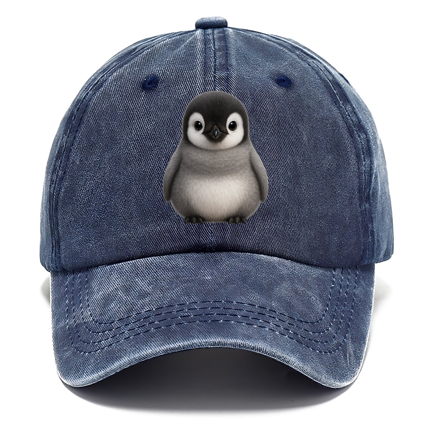 Baby Adelie Penguin - black and white, round body, curious eyes, front-facing, - Classic Cap - Twilight Navy(Blue)