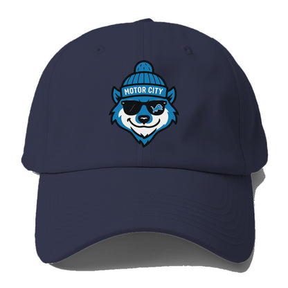 Motor City Wolverine wearing Lions beanie with gear patch and wayfarer - Baseball Cap For Big Heads - Twilight Navy(Blue)