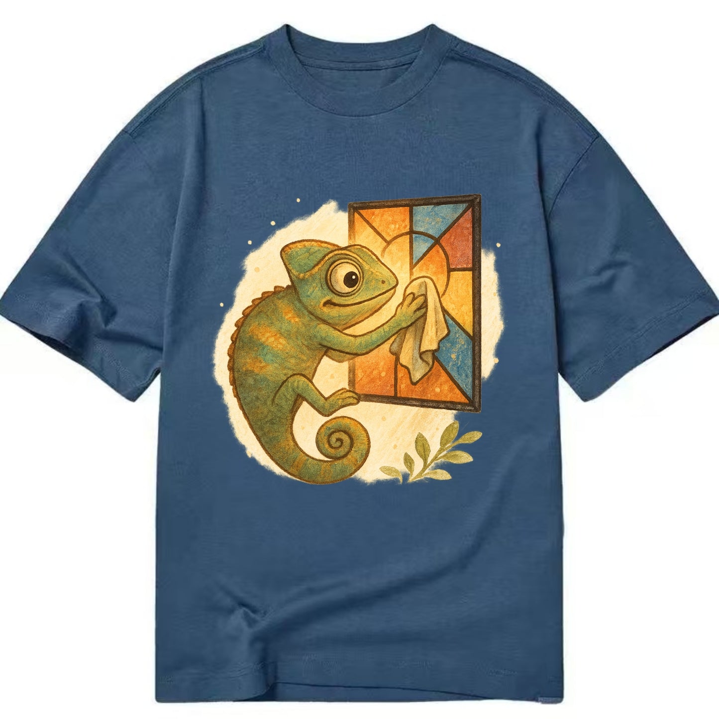 Chameleon blending into a stained-glass window it is polishing with delicate - Classic T-shirt - Twilight Navy(Blue)