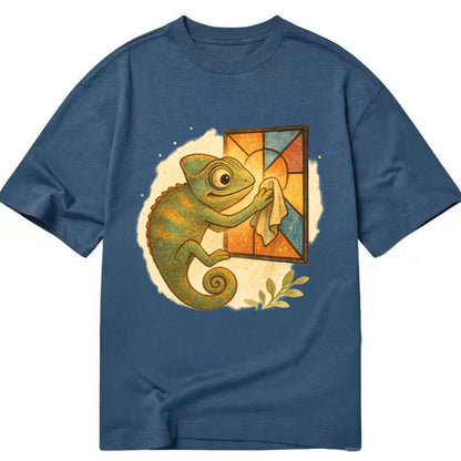 Chameleon blending into a stained-glass window it is polishing with delicate - Classic T-shirt - Twilight Navy(Blue)