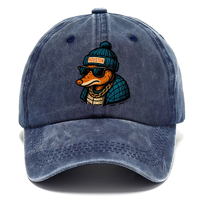 Houston Armadillo wearing Houston beanie with pom pom and wayfarer sunglasses - Classic Cap - Twilight Navy(Blue)