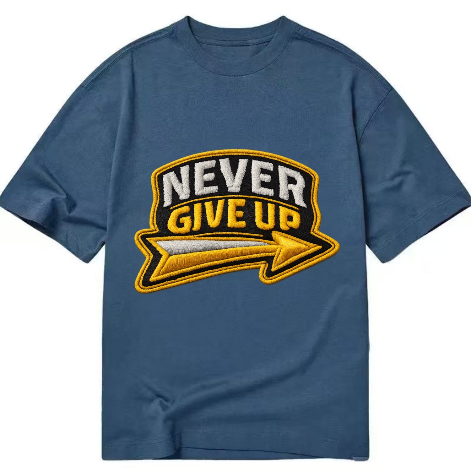 NEVER GIVE UP - bold text with arrow in gold , determination - Classic T-shirt - Twilight Navy(Blue)