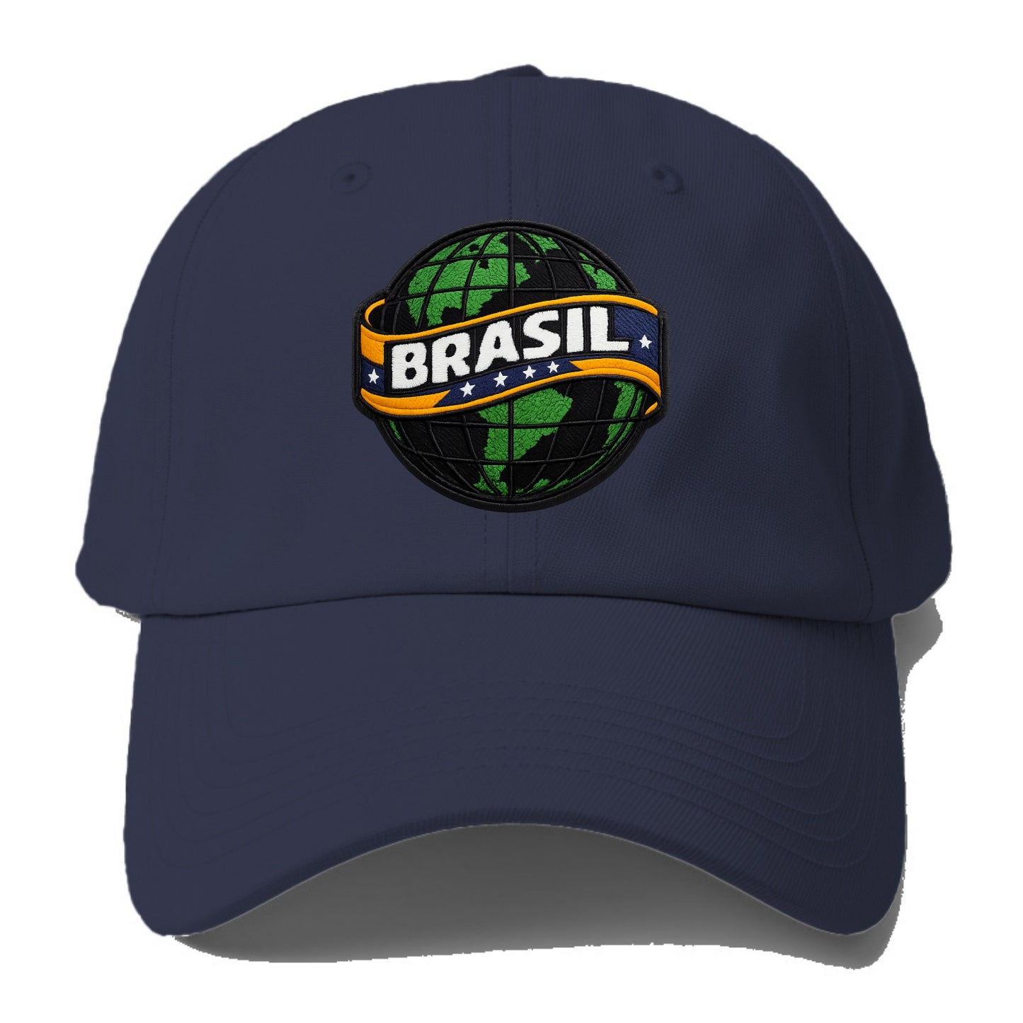 BRAZILIAN FLAG GLOBE - green globe with banner in green yellow blue , - Baseball Cap For Big Heads - Twilight Navy(Blue)