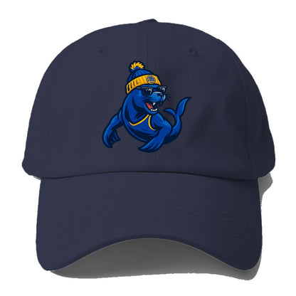 Bay Area Sea Lion wearing Warriors blue and gold beanie with Golden Gate and - Baseball Cap - Twilight Navy(Blue)