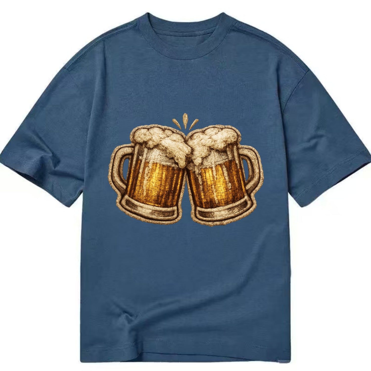 BEER MUG CHEERS - frosty beer stein in gold and amber , brewery - Classic T-shirt - Twilight Navy(Blue)