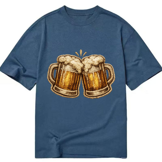 BEER MUG CHEERS - frosty beer stein in gold and amber , brewery - Classic T-shirt - Twilight Navy(Blue)