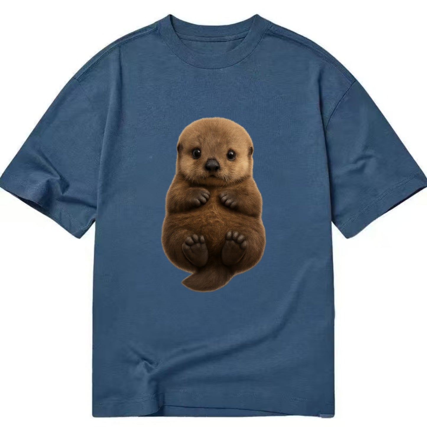 Baby Sea Otter - brown fluffy, floating on back, tiny paws, bright eyes, - Classic T-shirt - Twilight Navy(Blue)