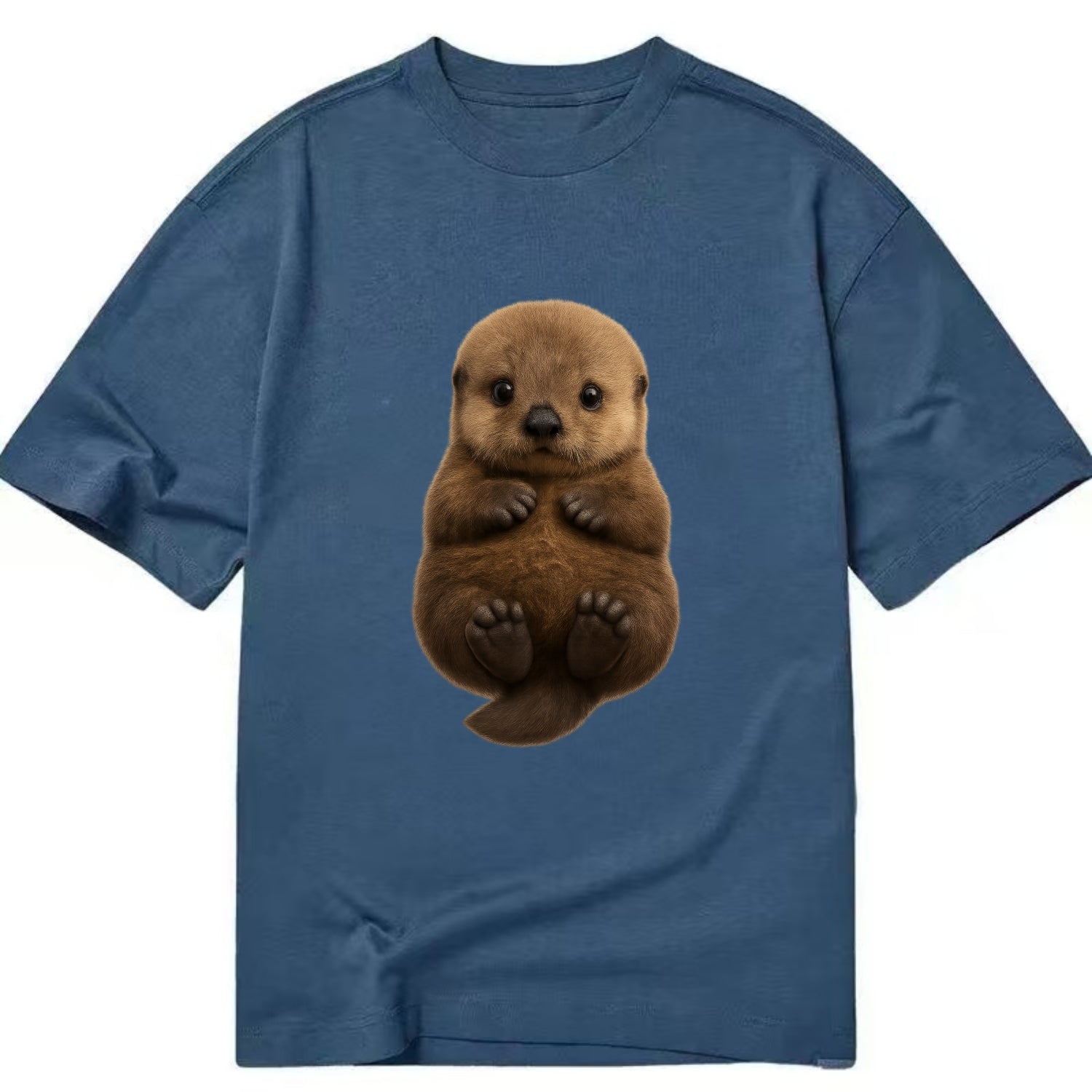 Baby Sea Otter - brown fluffy, floating on back, tiny paws, bright eyes, - Classic T-shirt - Twilight Navy(Blue)