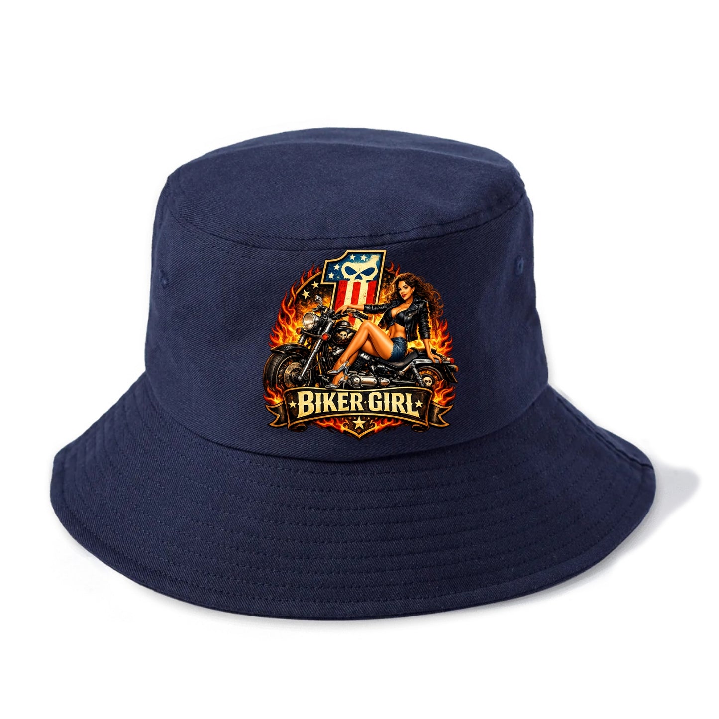 Vintage Biker Pin Up - Bucket Hat - Twilight Navy(Blue)