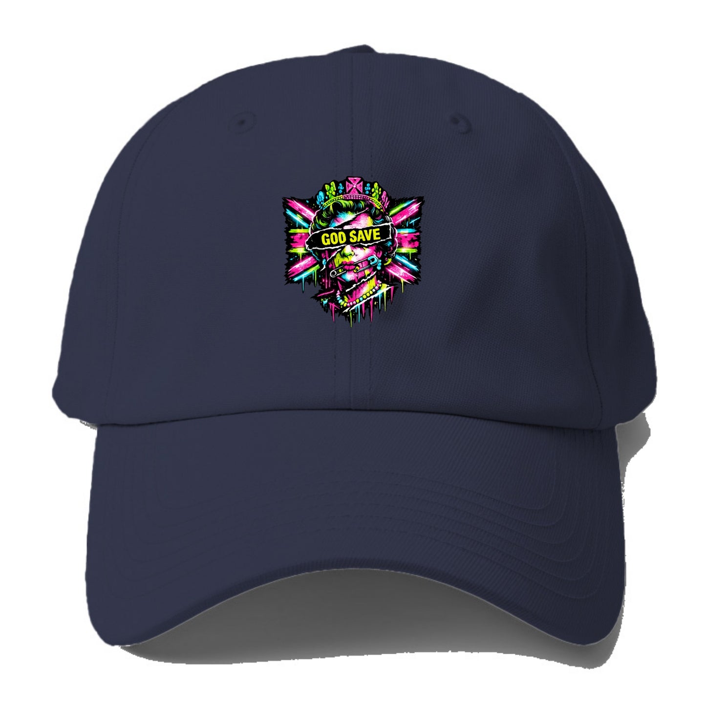 GOD SAVE | Torn royal portrait style | Blackout bar across eyes | Safety pin through - Baseball Cap - Twilight Navy(Blue)