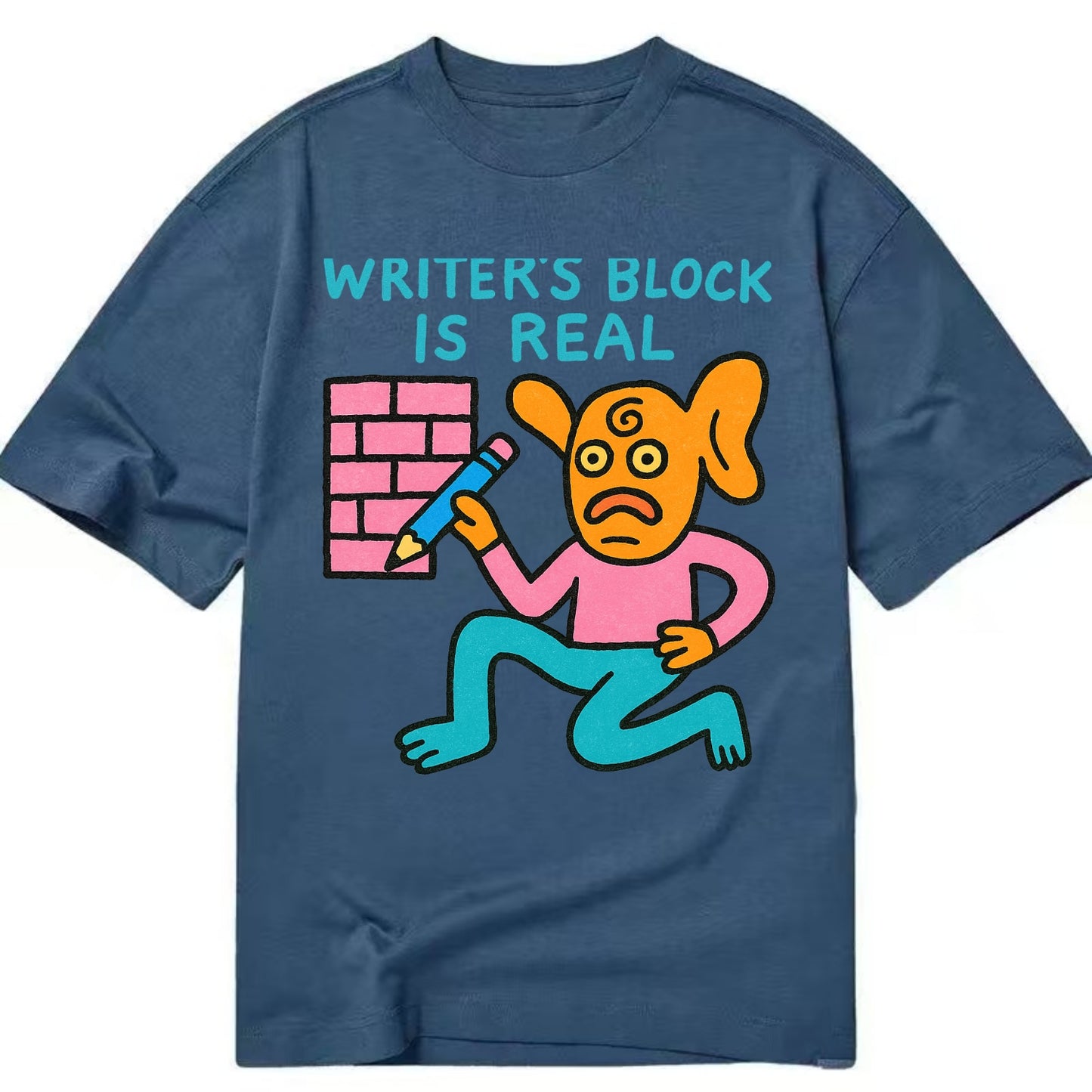 WRITERS BLOCK IS REAL | Brick wall with pencil - Classic T-shirt - Twilight Navy(Blue)