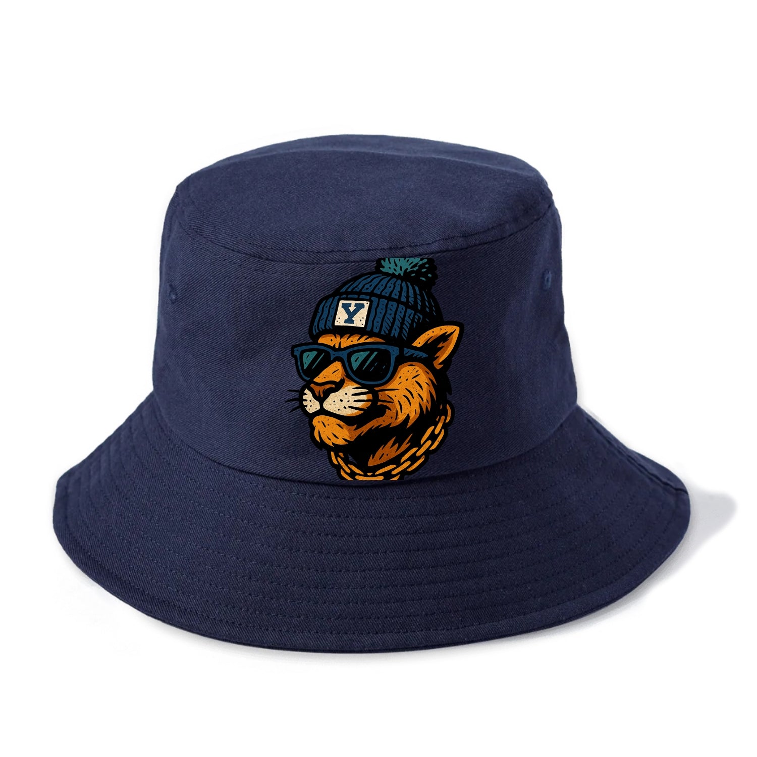 Provo Cougar wearing BYU beanie with Y patch - Bucket Hat - Twilight Navy(Blue)