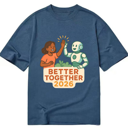 Human and AI robot high-fiving as collaborative partners - "Better Together 2026" - Classic T-shirt - Twilight Navy(Blue)