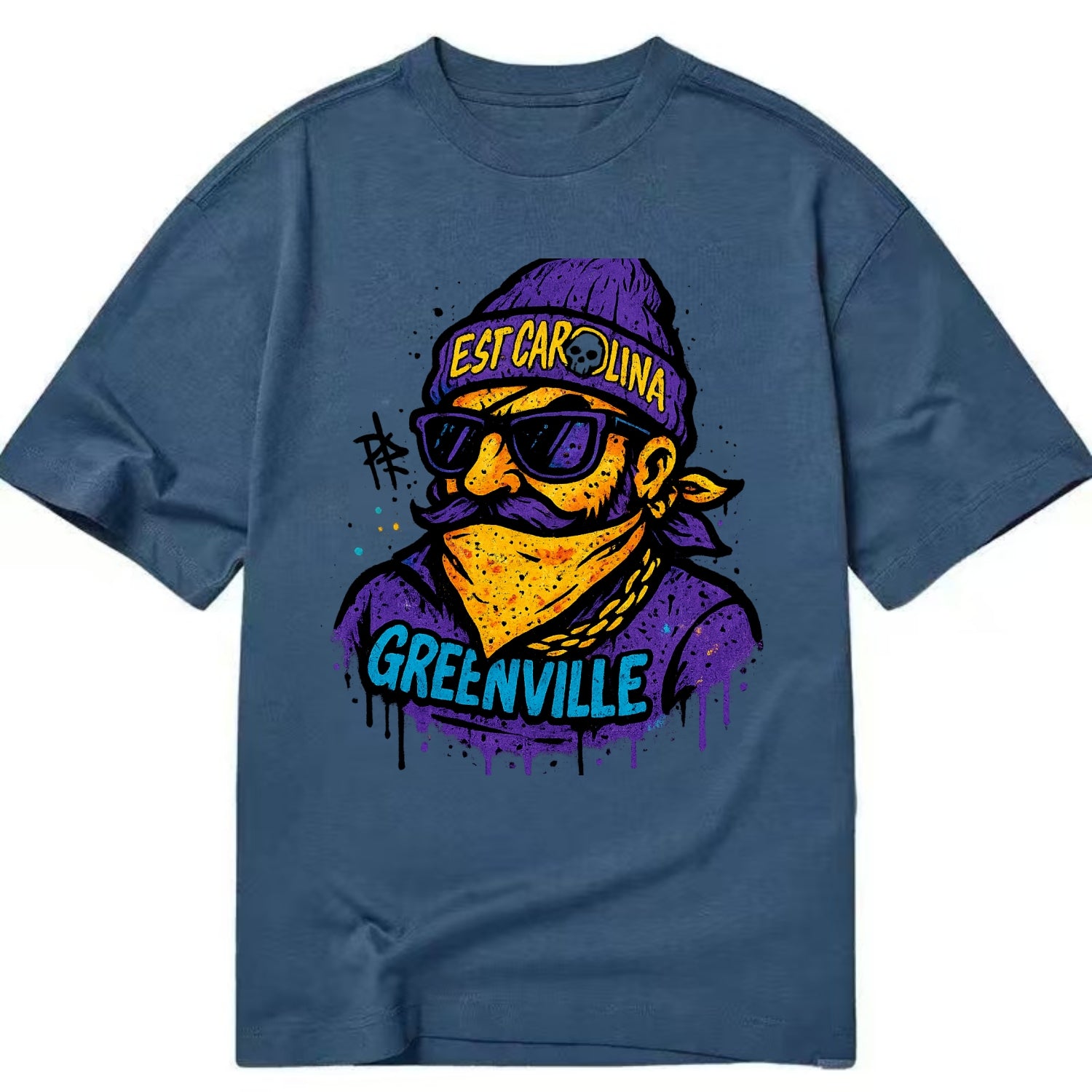 Greenville Pirate wearing East Carolina beanie with skull patch - Classic T-shirt - Twilight Navy(Blue)