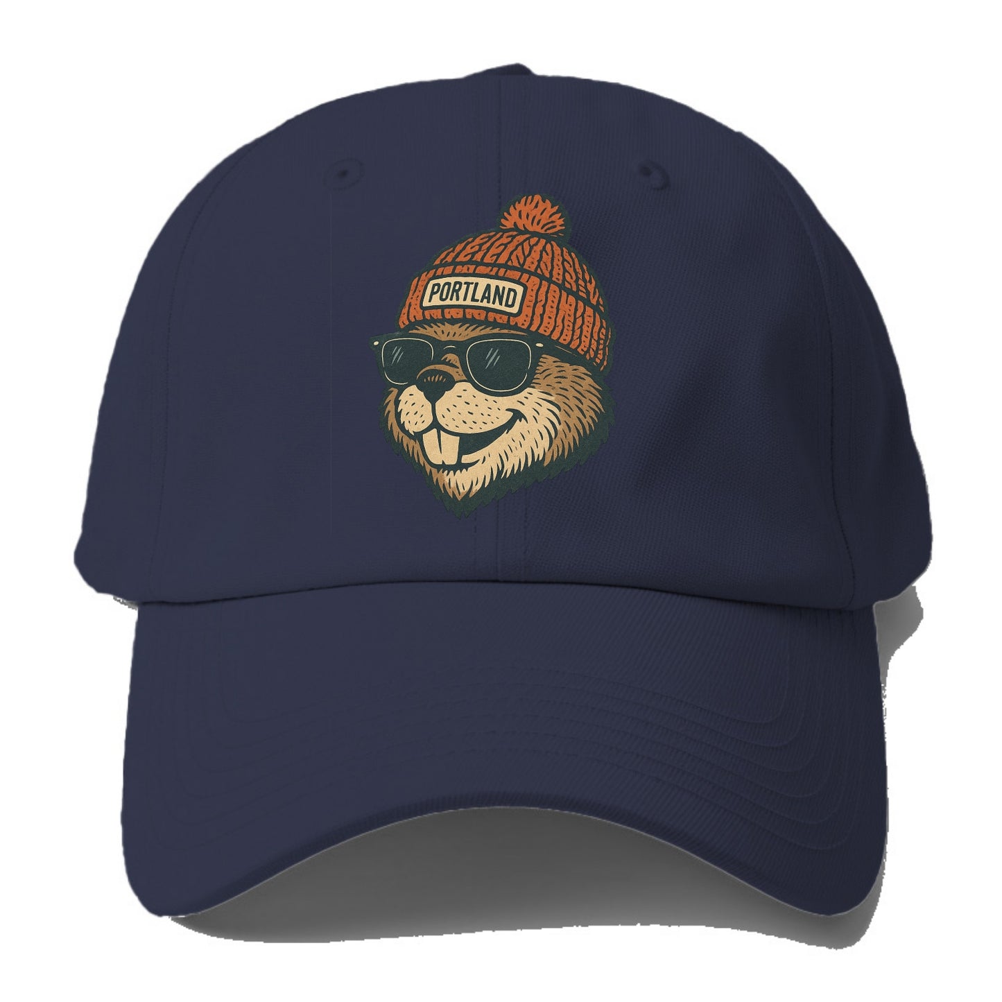 Oregon Beaver wearing Portland beanie with pom pom and wayfarer - Baseball Cap For Big Heads - Twilight Navy(Blue)