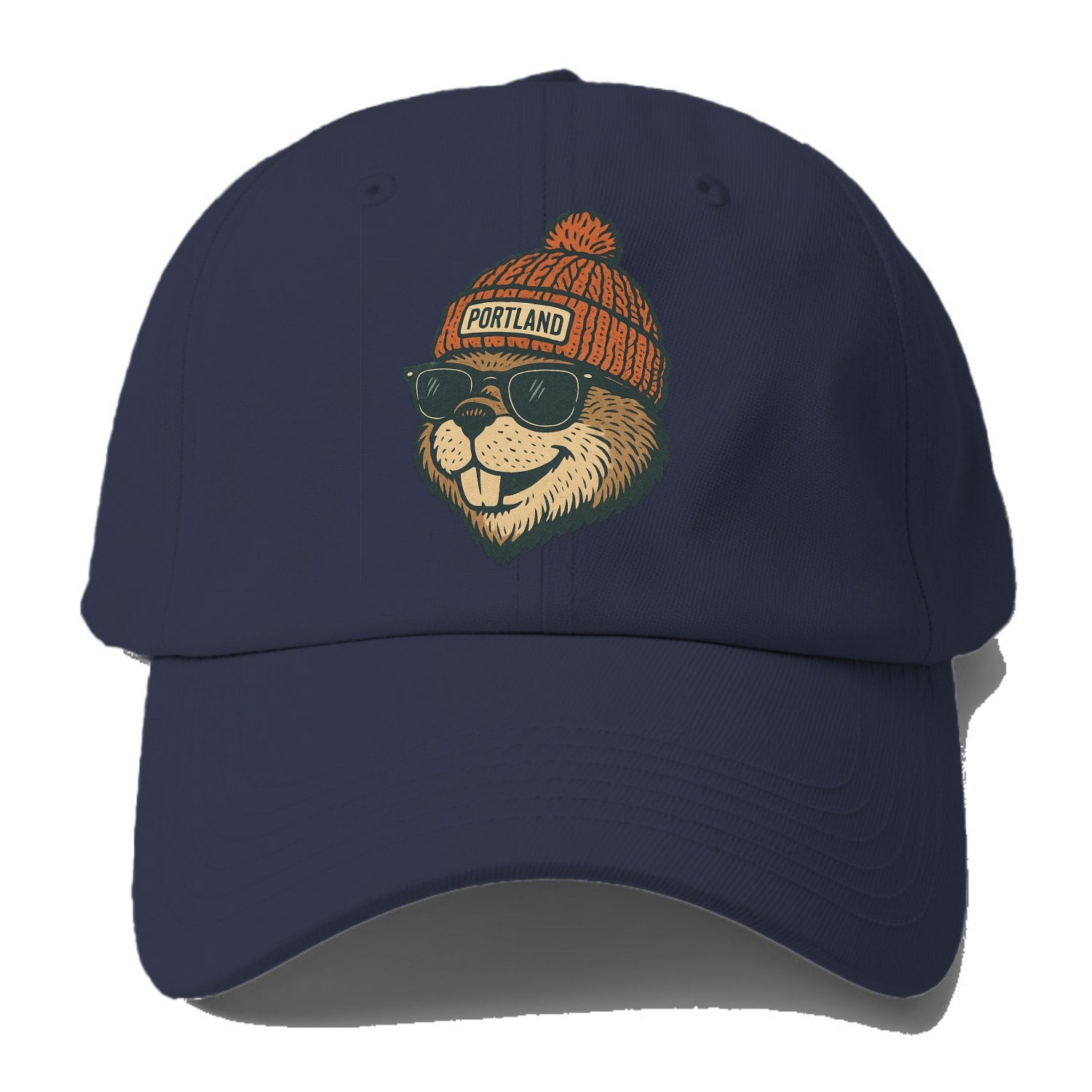 Oregon Beaver wearing Portland beanie with pom pom and wayfarer - Baseball Cap For Big Heads - Twilight Navy(Blue)