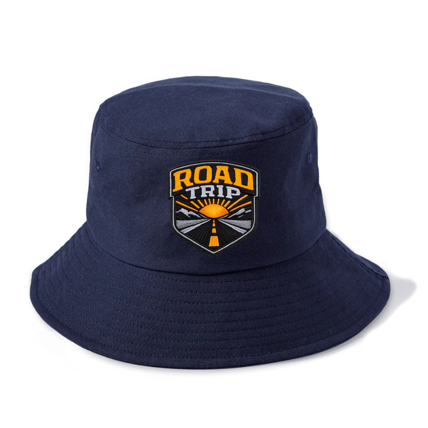ROAD TRIP - highway and sun in orange and gray , open road - Bucket Hat - Twilight Navy(Blue)