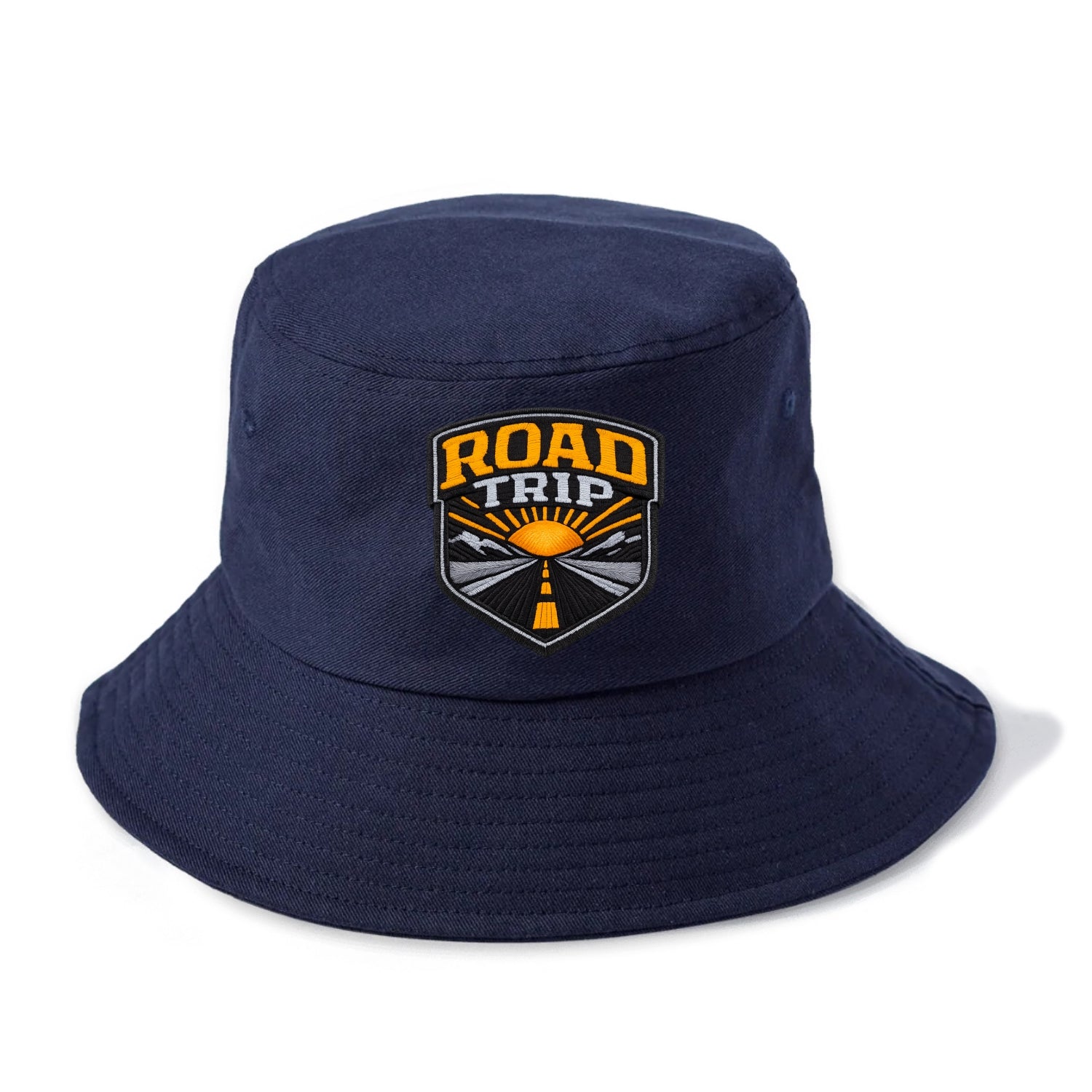 ROAD TRIP - highway and sun in orange and gray , open road - Bucket Hat - Twilight Navy(Blue)