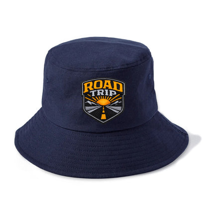 ROAD TRIP - highway and sun in orange and gray , open road - Bucket Hat - Twilight Navy(Blue)