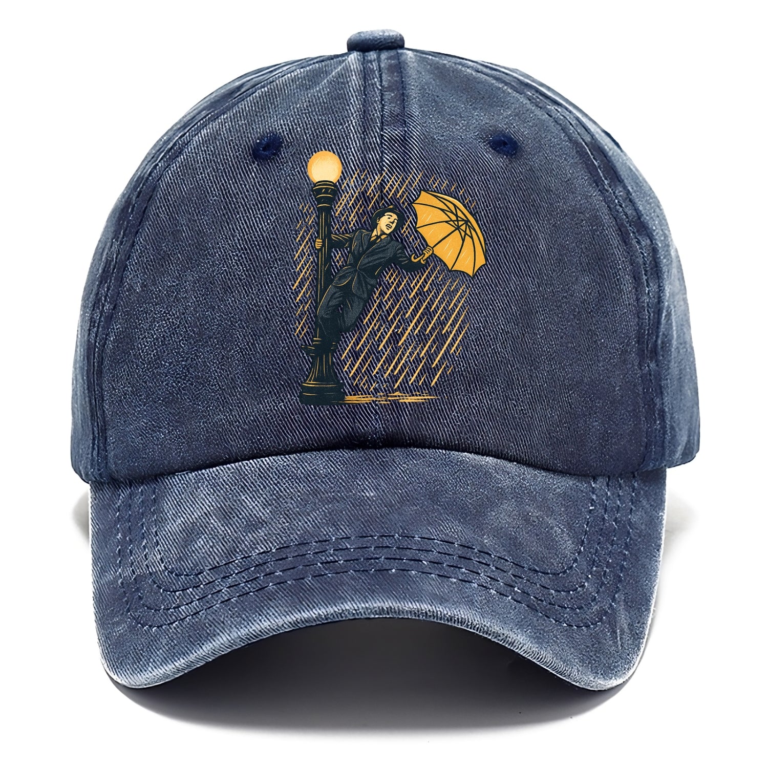 joyful dancing on lamppost in heavy rain with big smile - Classic Cap - Twilight Navy(Blue)