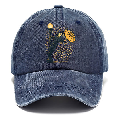 joyful dancing on lamppost in heavy rain with big smile - Classic Cap - Twilight Navy(Blue)