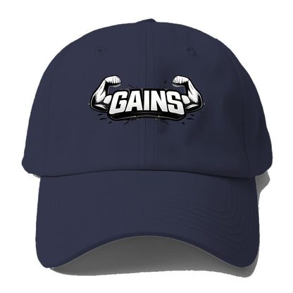 Bold typography design - "GAINS" - muscle growth, progress visible - Baseball Cap - Twilight Navy(Blue)