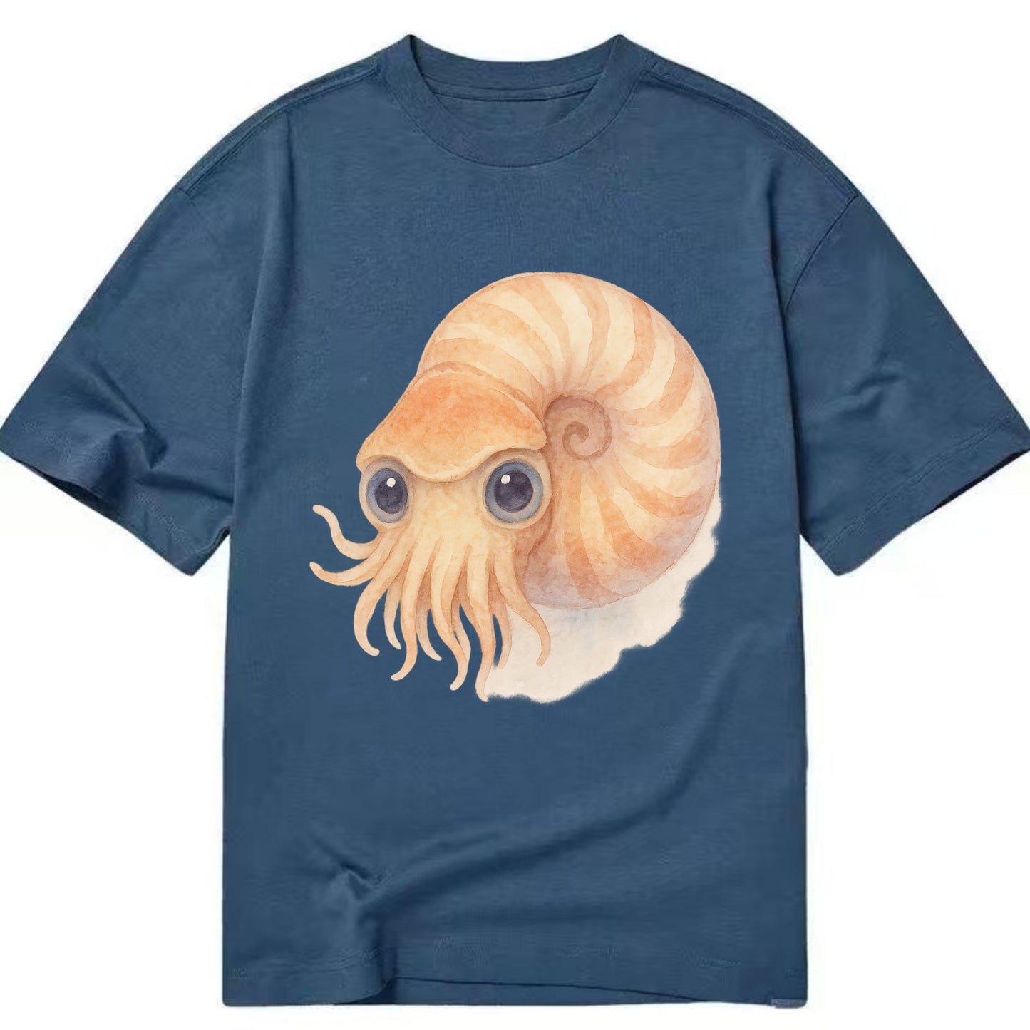 Baby Nautilus - spiral shell, tentacles peeking, ancient eyes, front-facing, - Classic T-shirt - Twilight Navy(Blue)