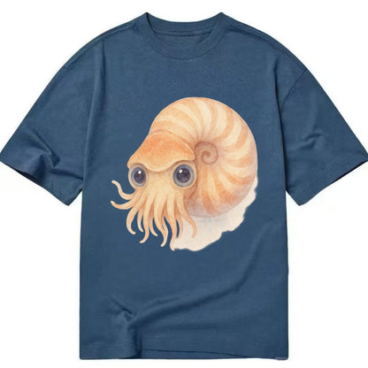 Baby Nautilus - spiral shell, tentacles peeking, ancient eyes, front-facing, - Classic T-shirt - Twilight Navy(Blue)