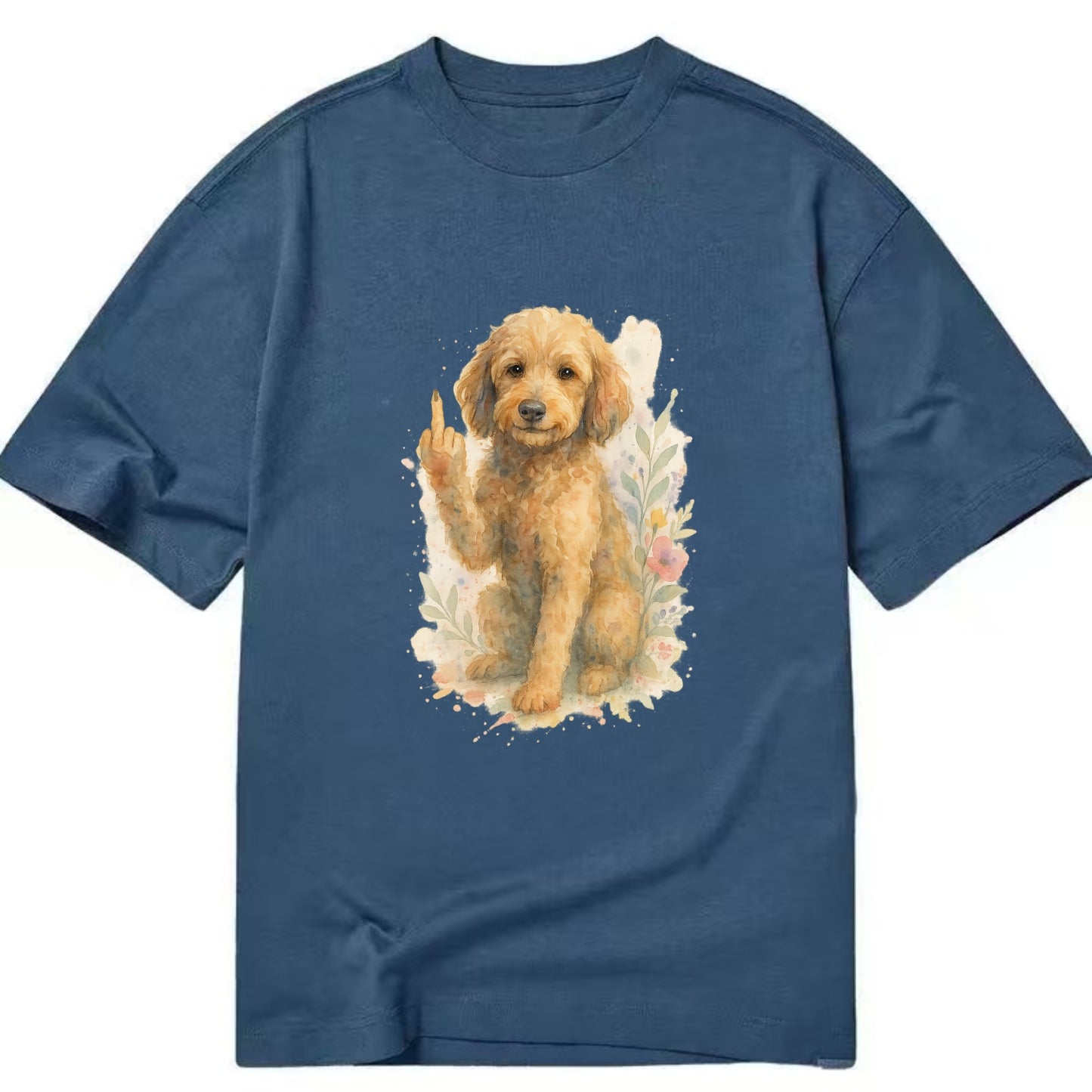 Labradoodle hypoallergenic with wavy coat, intelligent eyes, paw raised - Classic T-shirt - Twilight Navy(Blue)
