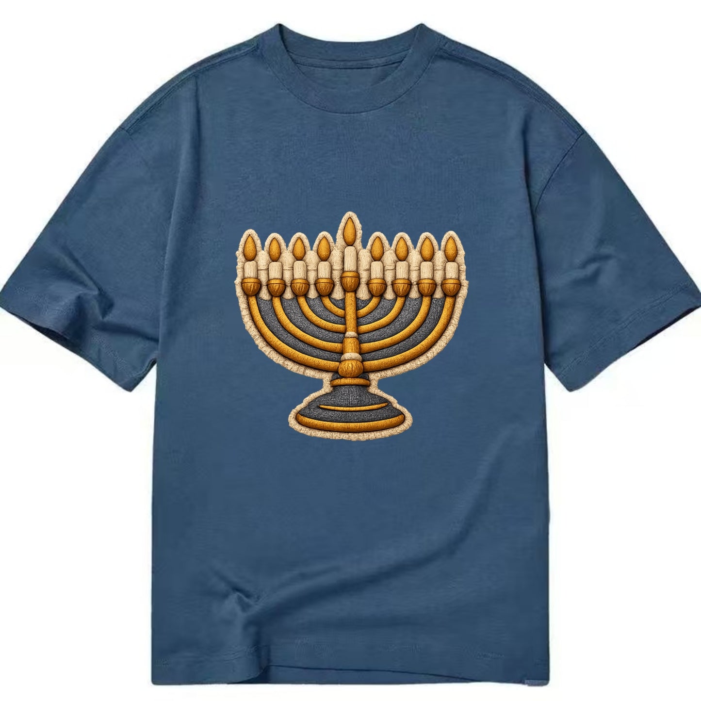 MENORAH LIGHTS - nine branch candelabra in gold and blue , Hanukkah - Classic T-shirt - Twilight Navy(Blue)