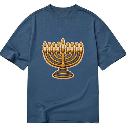 MENORAH LIGHTS - nine branch candelabra in gold and blue , Hanukkah - Classic T-shirt - Twilight Navy(Blue)