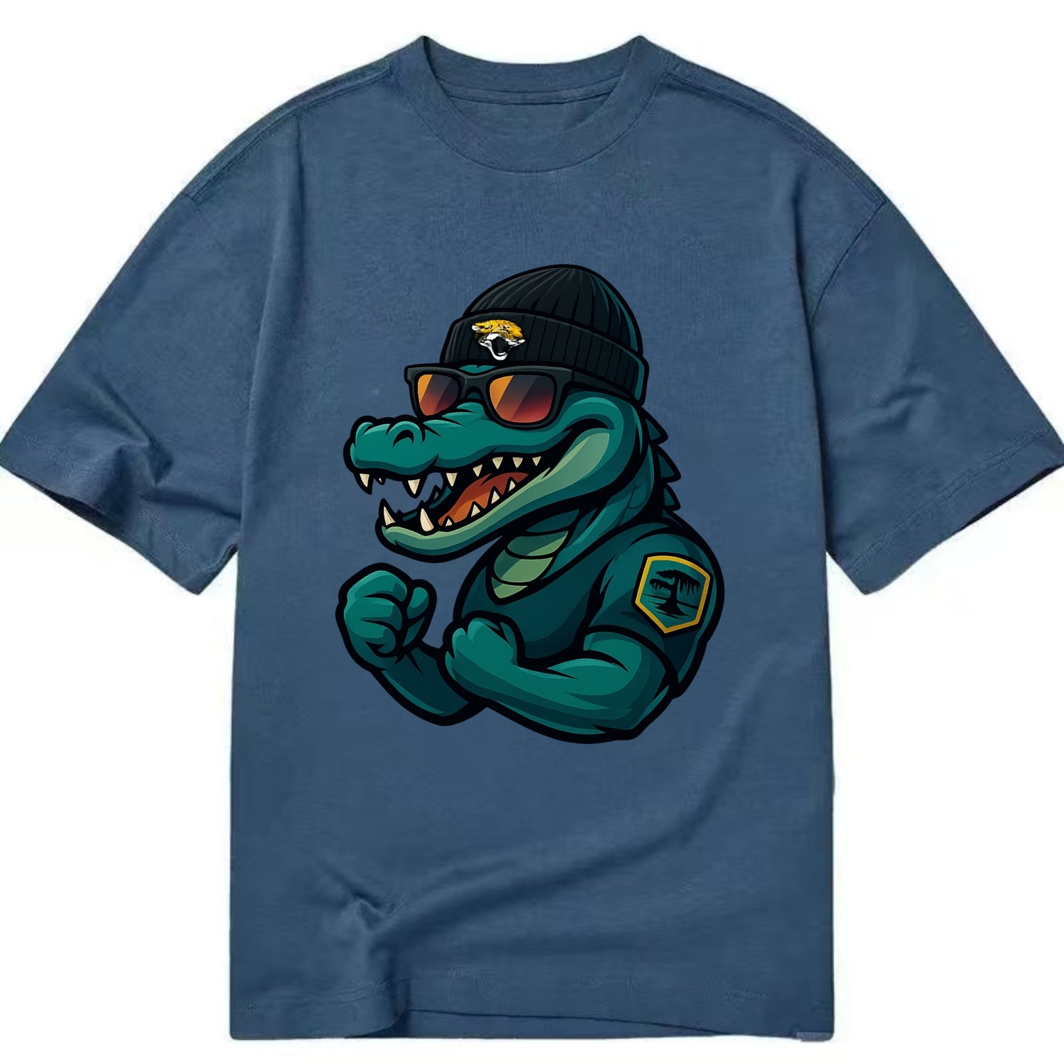 Jacksonville Alligator wearing Jaguars beanie with swamp patch and wayfarer - Classic T-shirt - Twilight Navy(Blue)