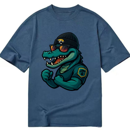 Jacksonville Alligator wearing Jaguars beanie with swamp patch and wayfarer - Classic T-shirt - Twilight Navy(Blue)