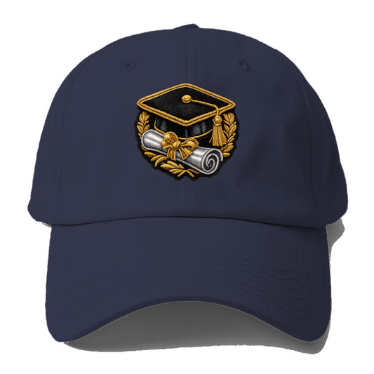GRADUATION CAP - mortarboard with diploma in black and gold , achievement - Baseball Cap - Twilight Navy(Blue)