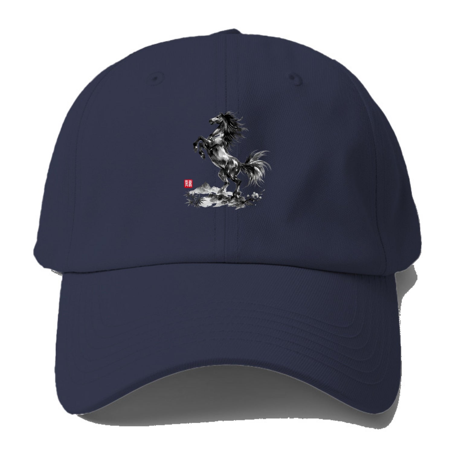 WILD STALLION | Powerful stallion rearing up | Windswept mane and tail | Mountain - Baseball Cap - Twilight Navy(Blue)