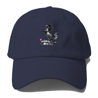 WILD STALLION | Powerful stallion rearing up | Windswept mane and tail | Mountain - Baseball Cap - Twilight Navy(Blue)