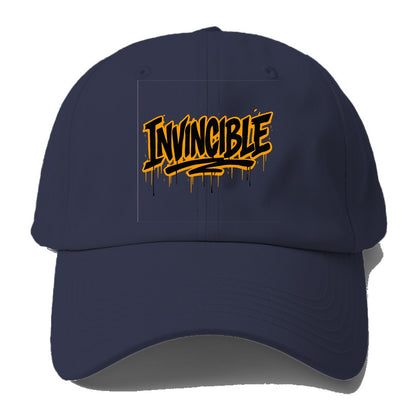 Bold typography design - "INVINCIBLE" - cannot be defeated, unconquerable - Baseball Cap - Twilight Navy(Blue)