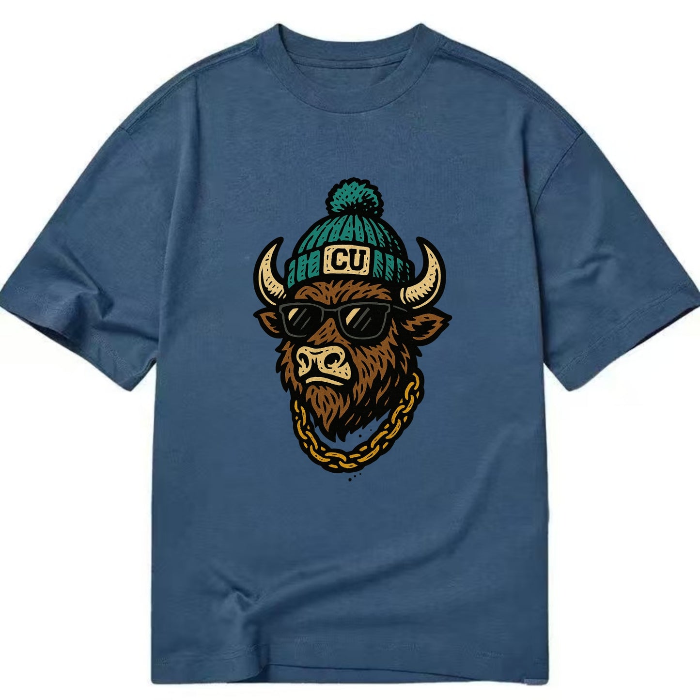 Boulder Ralphie wearing Colorado beanie with CU patch - Classic T-shirt - Twilight Navy(Blue)
