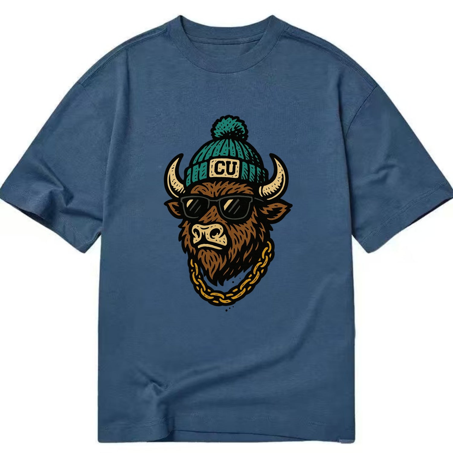 Boulder Ralphie wearing Colorado beanie with CU patch - Classic T-shirt - Twilight Navy(Blue)