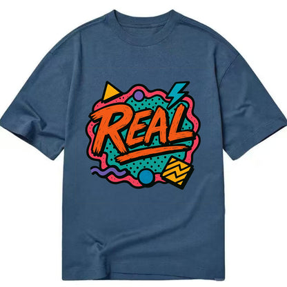 Imperfect brush strokes spelling "Real" - authenticity over perfection, raw and - Classic T-shirt - Twilight Navy(Blue)