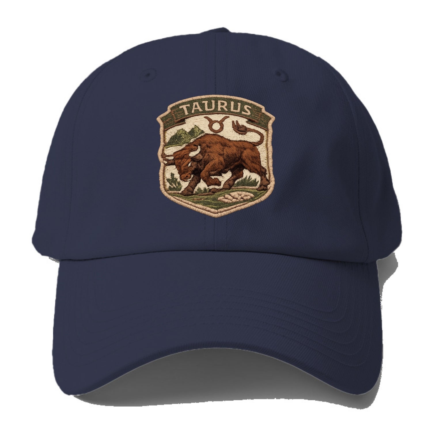 TAURUS BULL - strong bull in brown and green , earth sign - Baseball Cap For Big Heads - Twilight Navy(Blue)